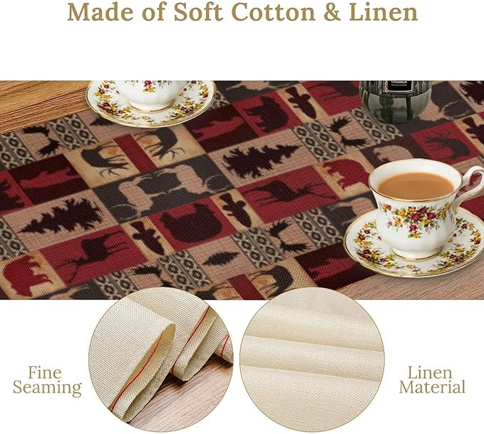 Retro Rustic Bear Table Runner, Wild Bear Cabin Pine Farmhouse Table Runner for Bedroom Kitchen Living Room Vintage Country Style Lodge 13x120 Inch