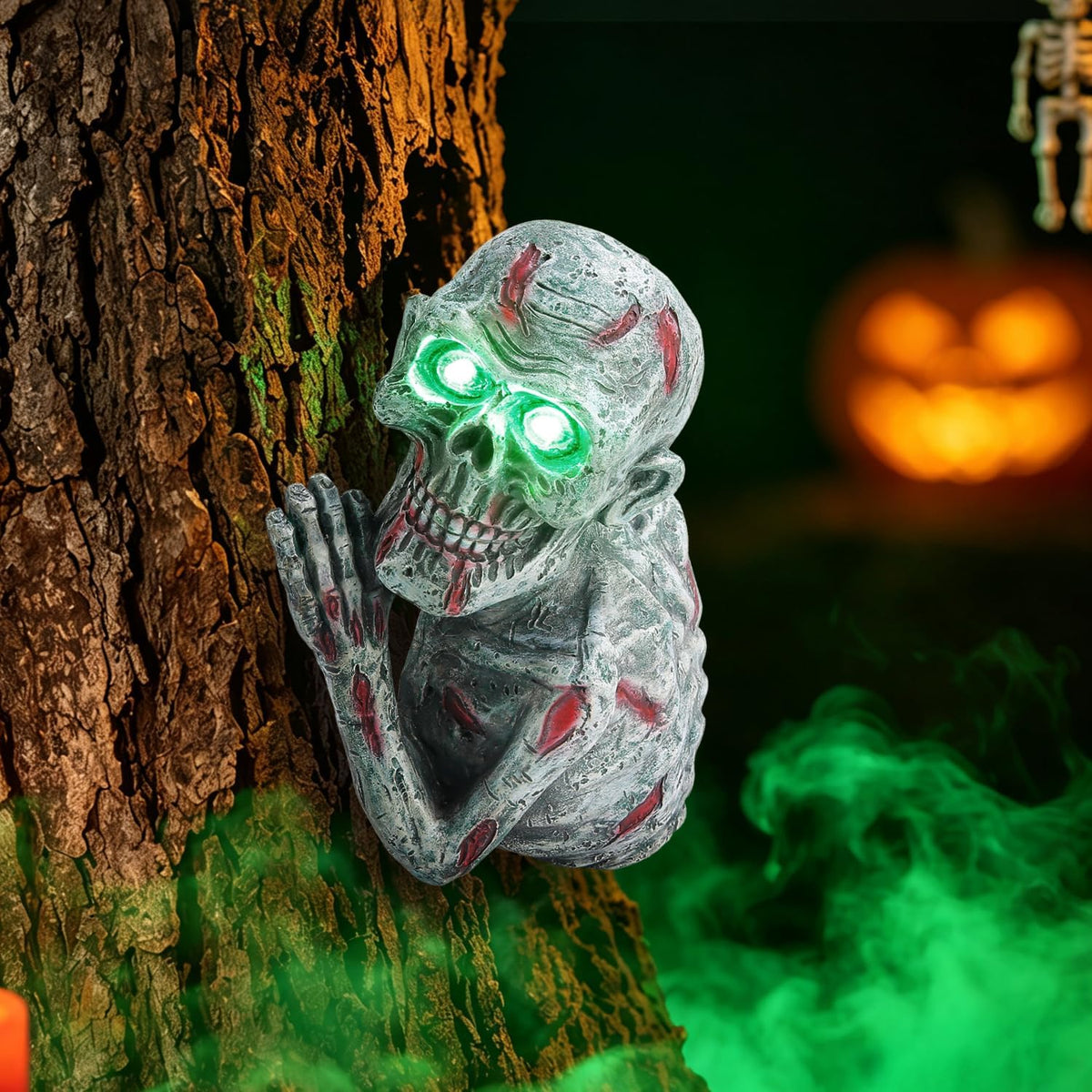 Solar Halloween Decorations Outdoor 9'' Skeleton Tree Peeker - Resin ...