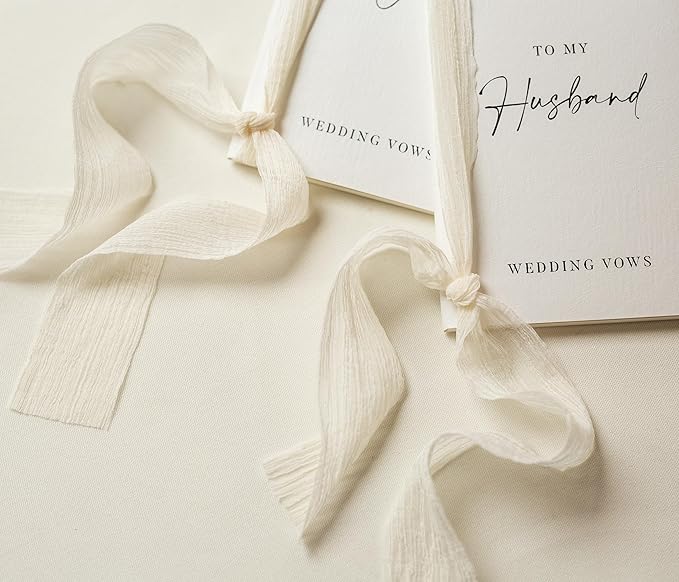 Modern Album Designs White Vow Books with Ribbons (Set of 2) - 5.625 x 4 Minimalist Pocket Sized Wedding Ceremony Vow Renewal Speech Notebook Journal, Gift for Bride & Groom To Be, 48 Lined Pages