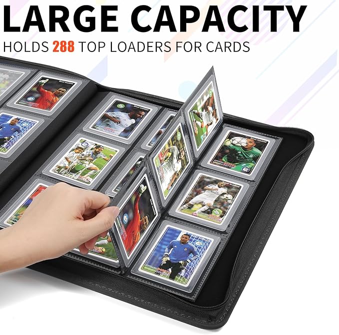 Toploader Binder,Holds 288 Toploaders,9 Pocket Double-Sided Top Loader Binders with Sleeves for 3 x 4'' Toploaders, Card Holder for Trading Cards or Sports Cards (Black)