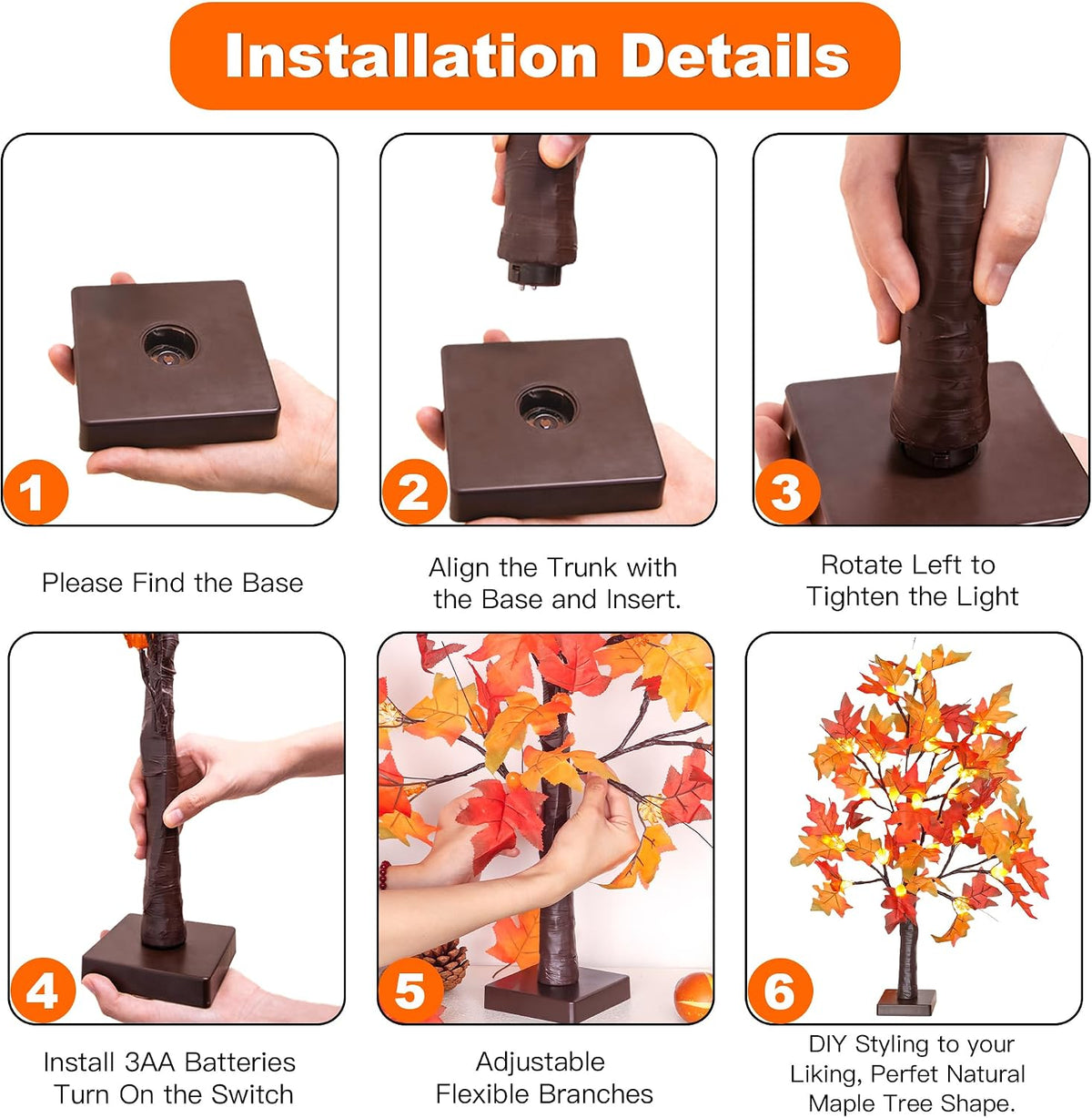 Fall Decor 2 Pack 24 Inch Lighted Maple Tree with 48 LED & Timer, Battery...