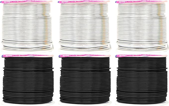 Mandala Crafts 16 Gauge Anodized Aluminum Craft Wire for Jewelry Making – 390 FT Colored Flexible Silver Black Wire - Bendable for Bonsai Armature Crafting Sculpting