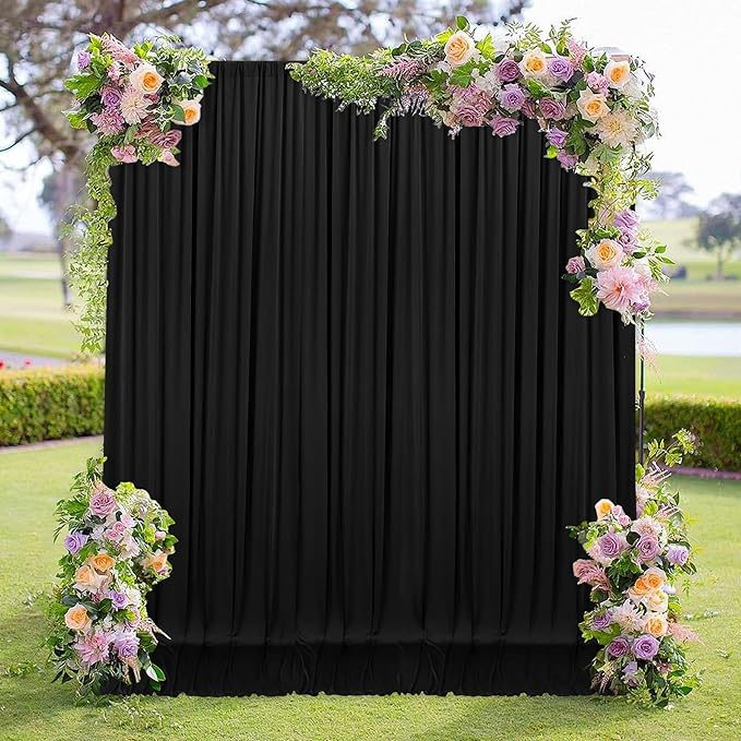 MEETSKY 10ft x 7ft Black Backdrop Curtain for Parties Black Rod Pocket Backdrop Photo Curtains Backdrop Drapes Fabric Decoration for Birthday Party Decor for Boys Teens Men, 5ft x 7ft, 2 Panels