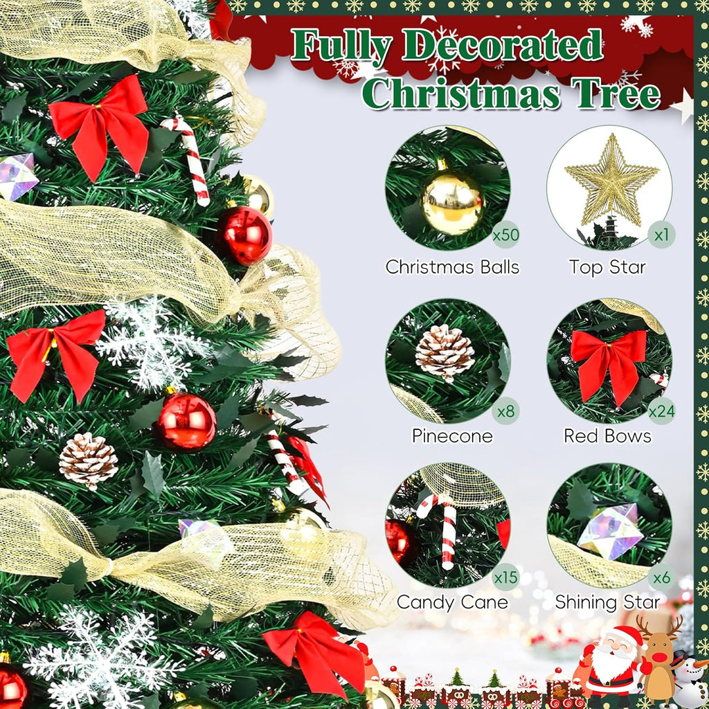 6ft pre lit pop up christmas tree,pre-decorated artificial, close-up detail