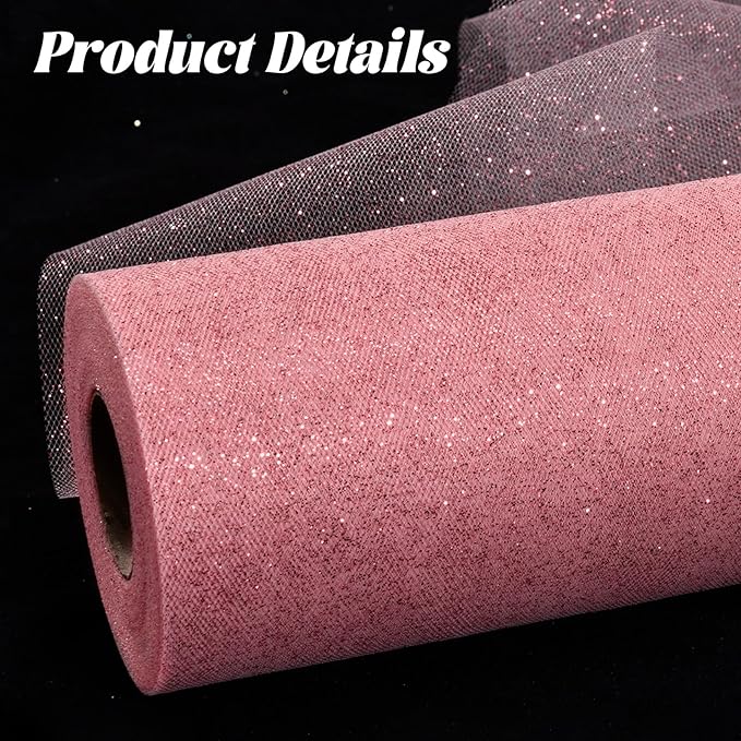 Glitter Tulle Rolls 6” by 50 Yards Sparkle Tulle Fabric Ribbon Sequin Tulle Netting Rolls for DIY Tutu Skirt Wedding Birthday Party Decoration (Rose Gold)