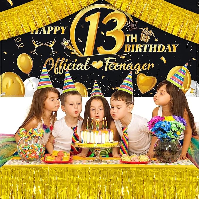Gold Birthday Decorations Tinsel Garland Parade Float Decorations for Trailer 4Pack 12FT Christmas Party Decor Ceiling Fringe Banner Backdrop for Streamers Party Decorations