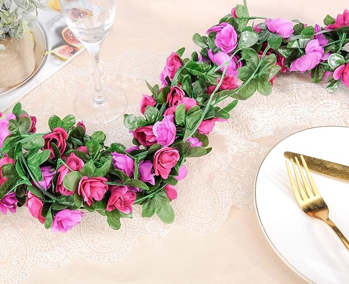 Miracliy 9Pcs 74FT Purple Flower Garland Artificial Rose Arch Vines Fake Spring Floral Garland for Flower Wall Backdrop Wedding Mothers Day Garden Tea Party Decoration