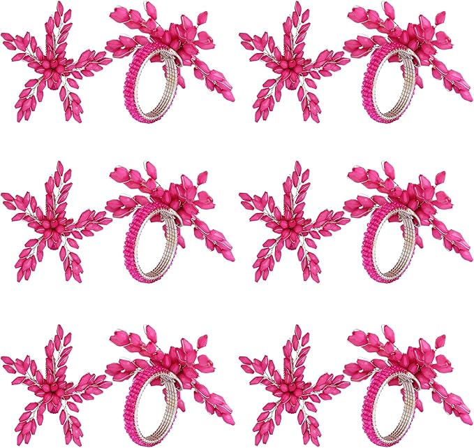 Napkin Rings Set of 12 for Dining Table Decoration Parties Everyday Metal Napkin Holder Leaf Pink (Pack of 12)