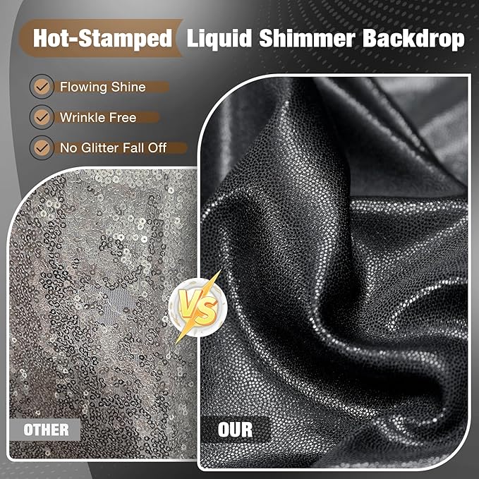 10x10FT Black Sequin Backdrop - 2 Panels 5x10FT Wrinkle-Free Glitter Drapes for Weddings, Parties & Events