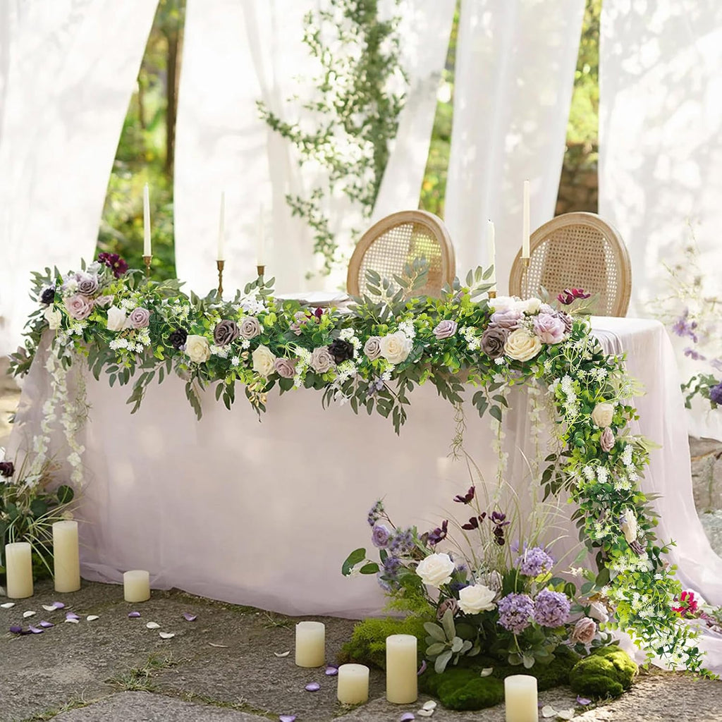 6ft eucalyptus garland with flowers, 6 pack artificial shown in use