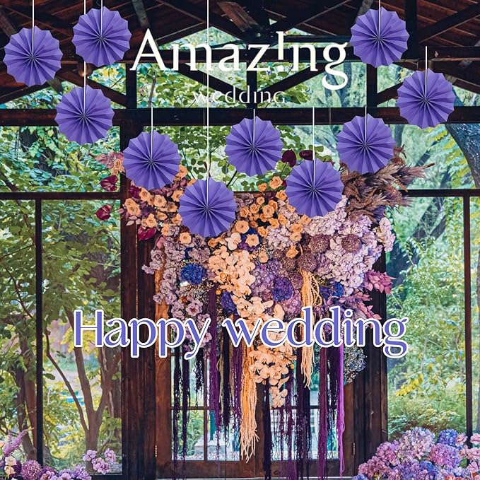 Purple Party Decorations,Purple Bridal Shower Decorations,Halloween Decor Events Accessories,Retirement Decorations Paper Fans Bulk 8in,Anniversary Decorations for Party 30 Color DIY Set(Purple)