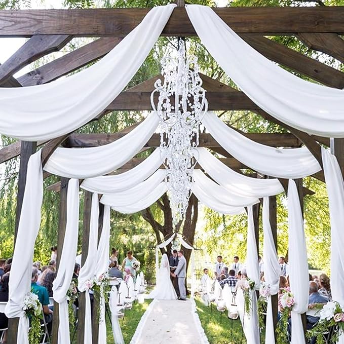 Wedding Arch Draping Fabric, 8 Panels 28" x 20ft White Sheer Chiffon Curtain Drapes for Wedding Drapes Sheer Backdrop Curtains