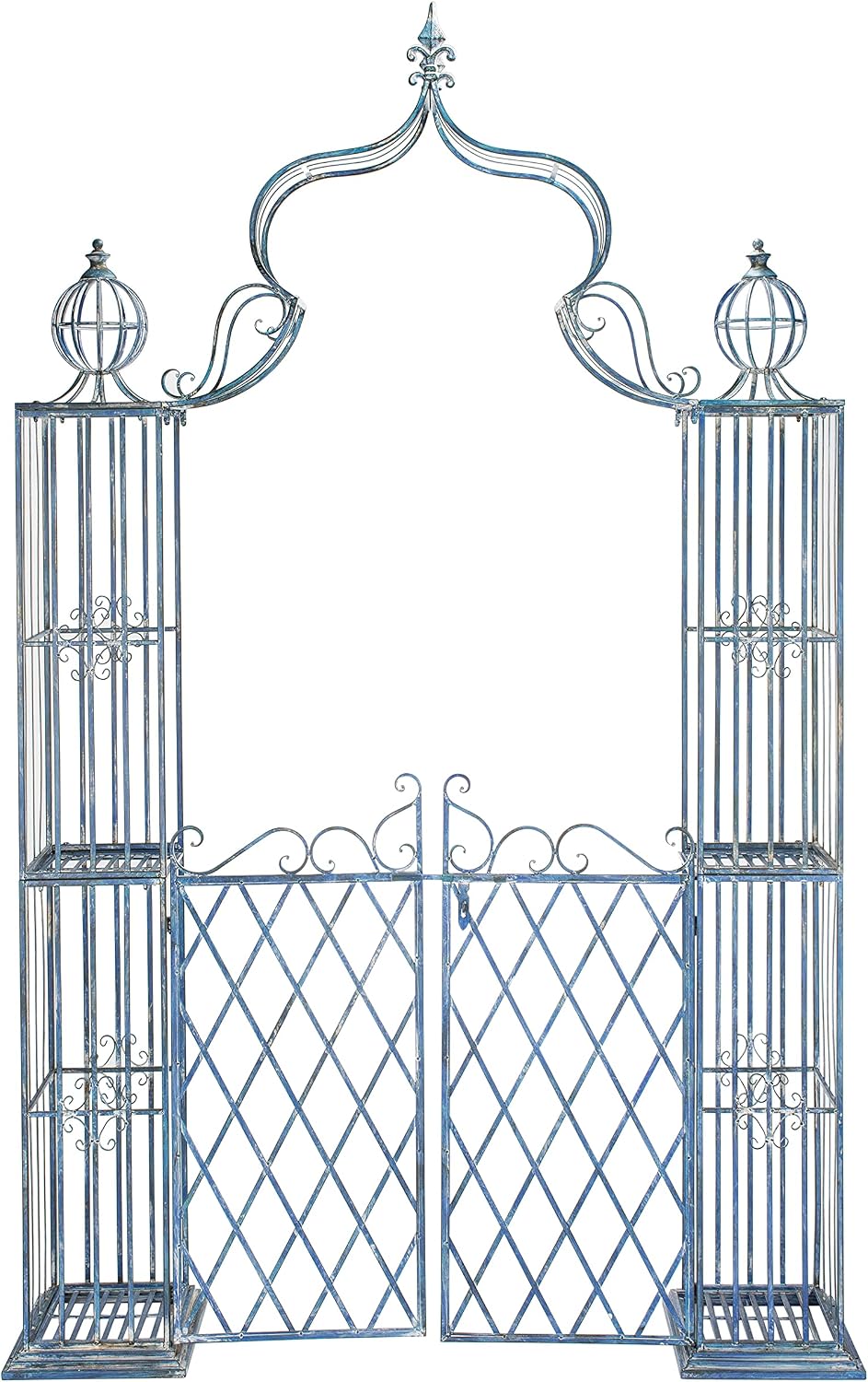 SAFAVIEH Outdoor Beatrix Metal Garden Arbor, 107.8" Mossy Blue PAT5012C