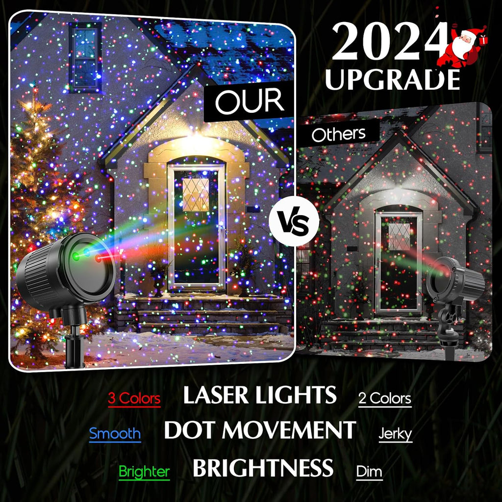 laser christmas projector lights outdoor, 3 color moving showing dimensions
