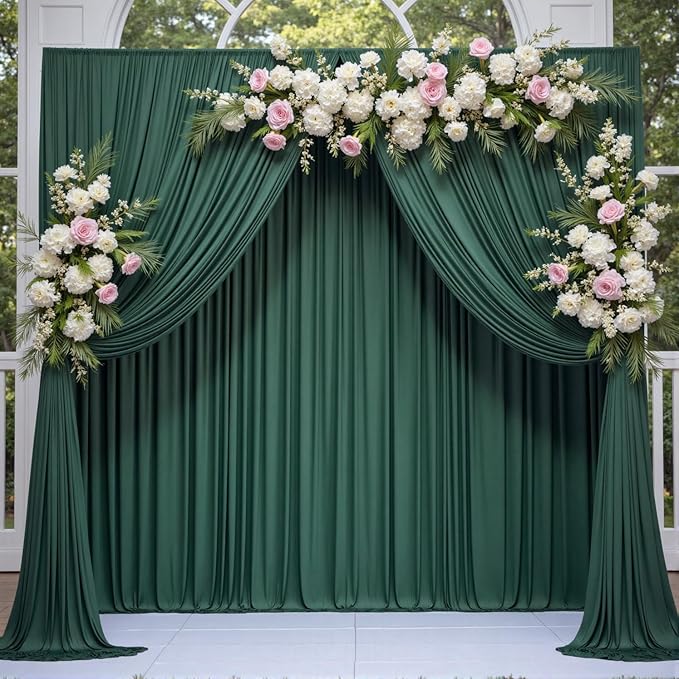 10 ft x 8 ft Wrinkle Free Hunter Green Backdrop Curtain for Parties, Fabric Dark Green Photo Backdrop Drapes 2 Panels 5x10ft for Baby Shower Wedding Birthday Party Photography Curtains