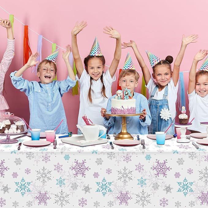3 Pieces Christmas Snowflake Party Tablecloth Decorations,Plastic Purple and Blue Winter Wonderland Table Cover for Winter Christmas Birthday Holiday Party Decorations and Supplies,54x108 inch
