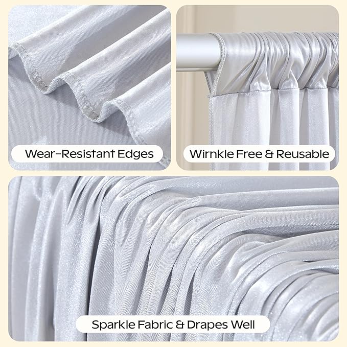 Silver Glitter Backdrop Curtain for Parties Wedding,10Ft x 10Ft Satin Shimmer Photo Backdrop,Non-Wrinkle Sparkle Drapes for Backdrop,Back Drop for Photography, Birthdays,Weddings,Prom
