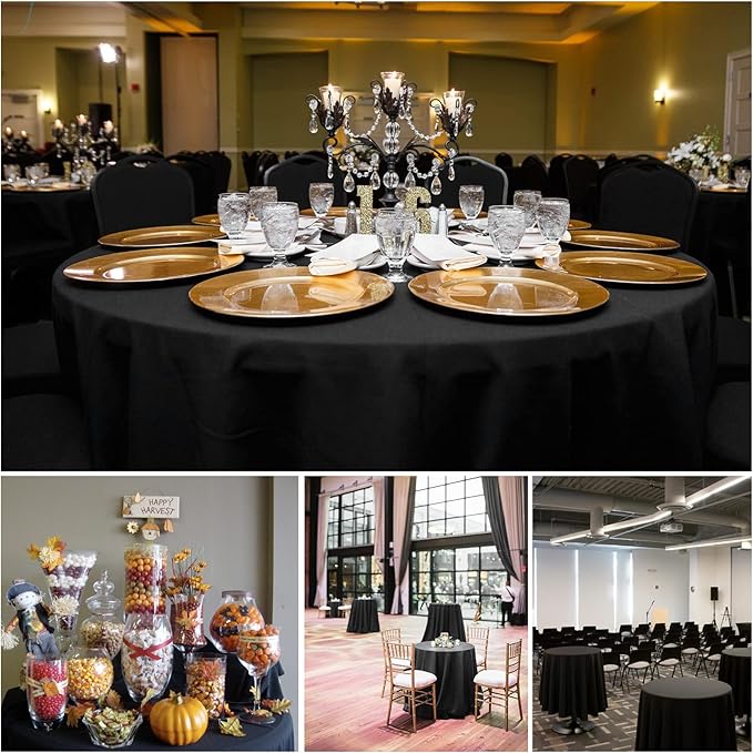 6 Pack Round Tablecloths - 90 Inch, Black Polyester Table Cover for Round Table, Stain and Wrinkle Resistant Washable Fabric Tablecloth, Polyester Tablecloth for Wedding Banquet Parties