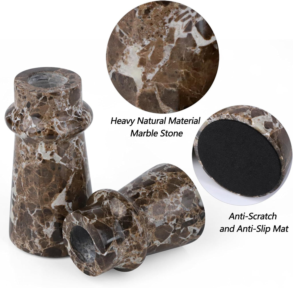 Vixdonos Marble Candle Holder Set of 2 Taper Candle Candlestick Mantle Candle Stand for Home Decor,Wedding,Party and Table Centerpieces(Brown)