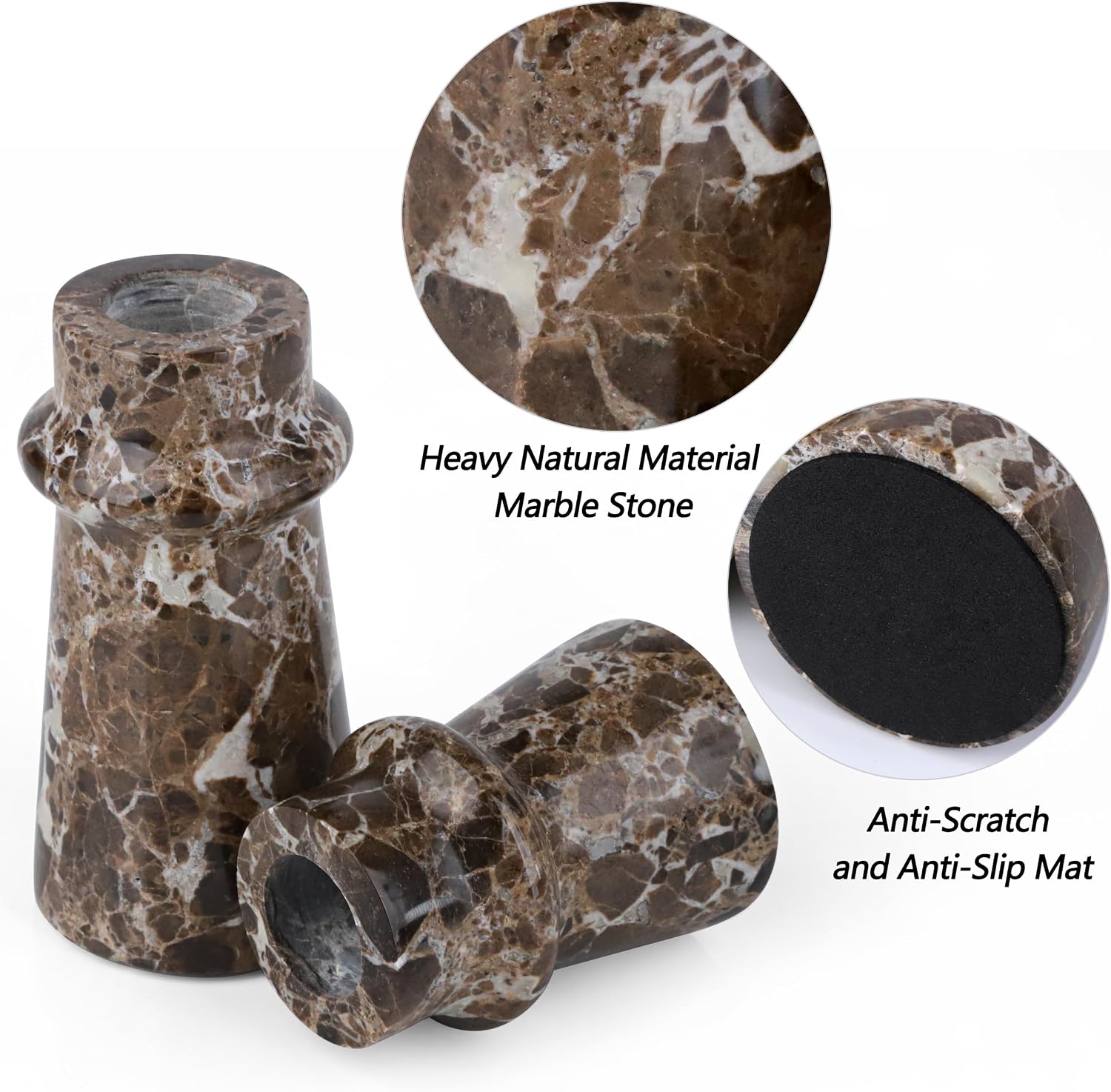 Vixdonos Marble Candle Holder Set of 2 Taper Candle Candlestick Mantle Candle Stand for Home Decor,Wedding,Party and Table Centerpieces(Brown)