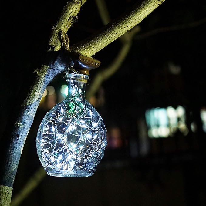 Decorman 10 Pack Solar Wine Bottle Lights 20 LEDs Waterproof Fairy Cork String Silver Wire Craft Lights for Party, Wedding, Christmas, Holiday, Garden, Patio or Table Decor