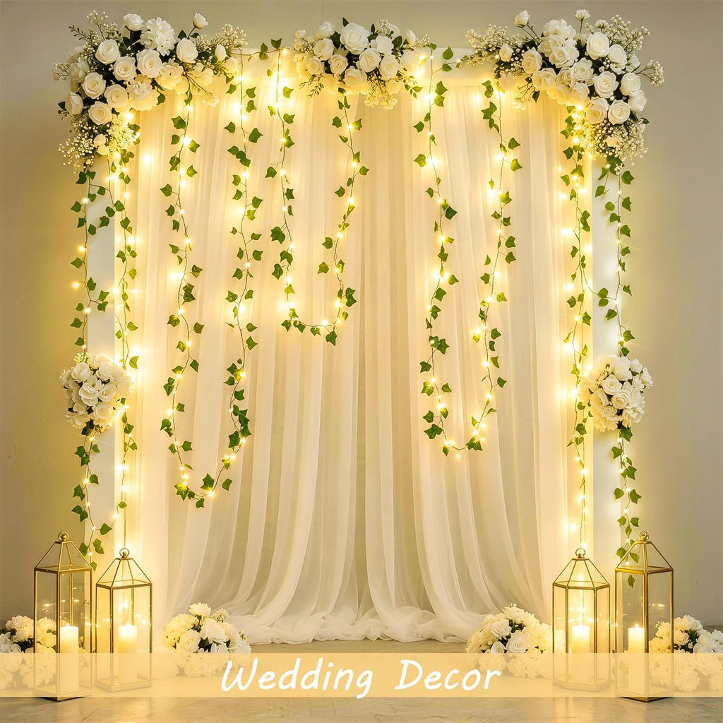 JMEXSUSS 33Ft Vines with Lights Battery Operated, 100 LED Ivy Vines with Fairy Lights Leaf with Remote for Bedroom Wall Classroom Dorm Wedding Birthday Party Decor(Warm White)