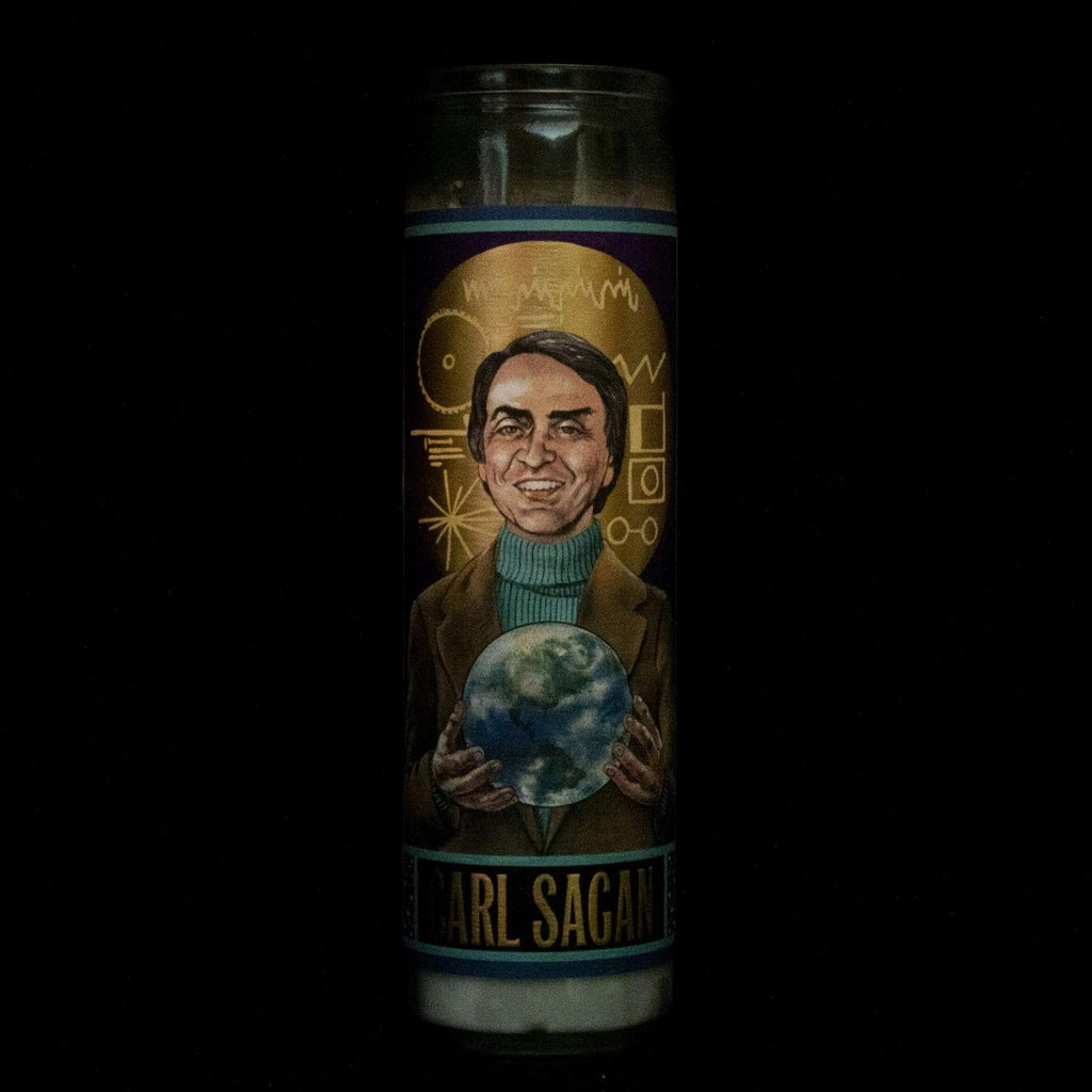 The Unemployed Philosophers Guild Carl Sagan Secular Saint Candle - Unscented 8 Inch Tall Glass Prayer Votive, Made in The USA
