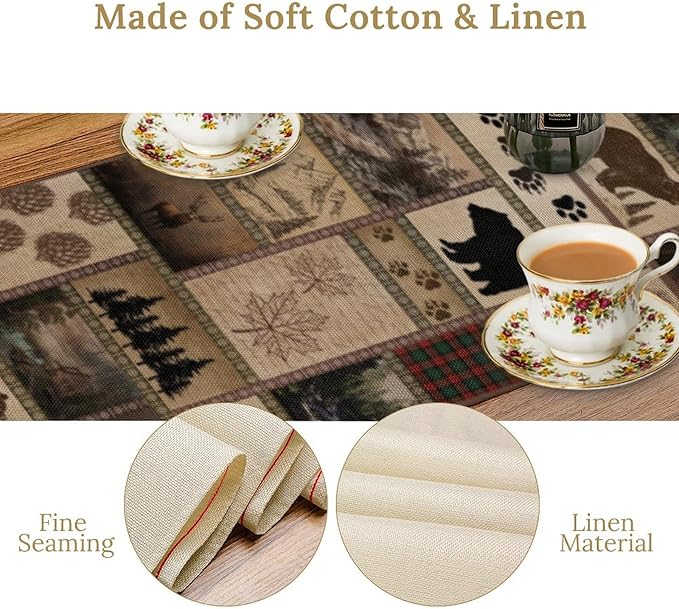 Retro Rusticd Cabin Table Runner Bear Country Farmhouse Vintage Lodge Table Runner for Party Dinner Festival Bedroom Living Room Kitchen 13x36 Inch