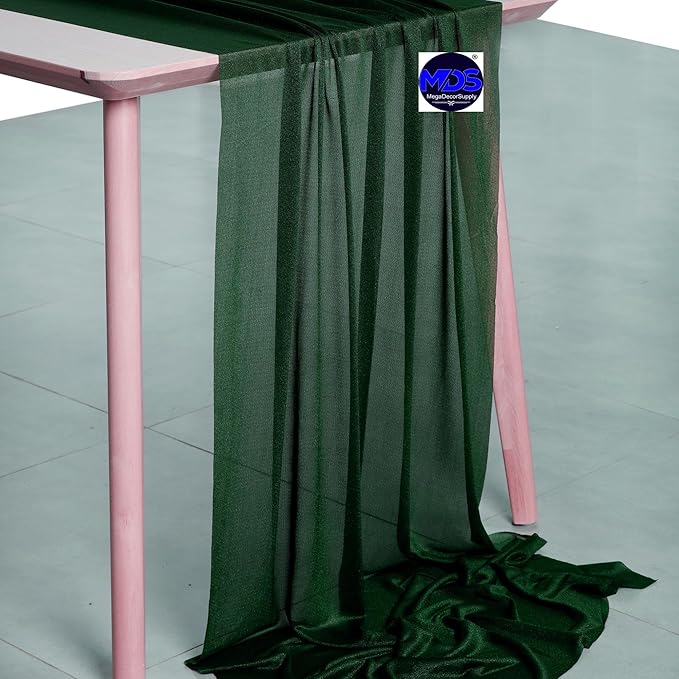 MDS 2 Pack 14ft Chiffon Table Runner 29 x 170 Inches Sheer Wedding Runner Romantic Rustic Table Runner for Wedding Decorations, Birthday Parties, Bridal Shower Party Arch Decor - Hunter Green