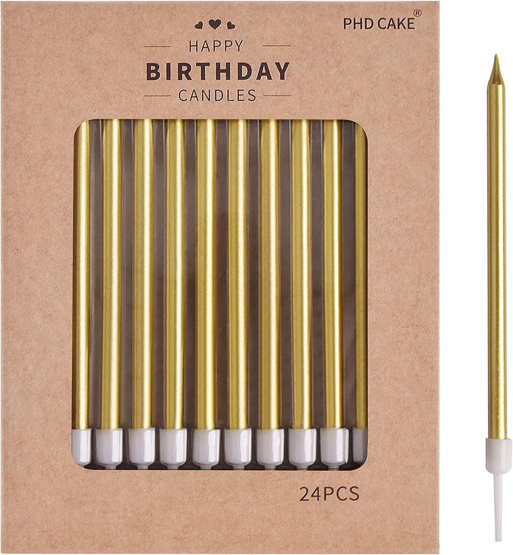 PHD CAKE Gold Long Thin Metallic Birthday Candles, Cake Candles, Birthday Parties, Wedding Decorations, Party Candles, Cake Decorations