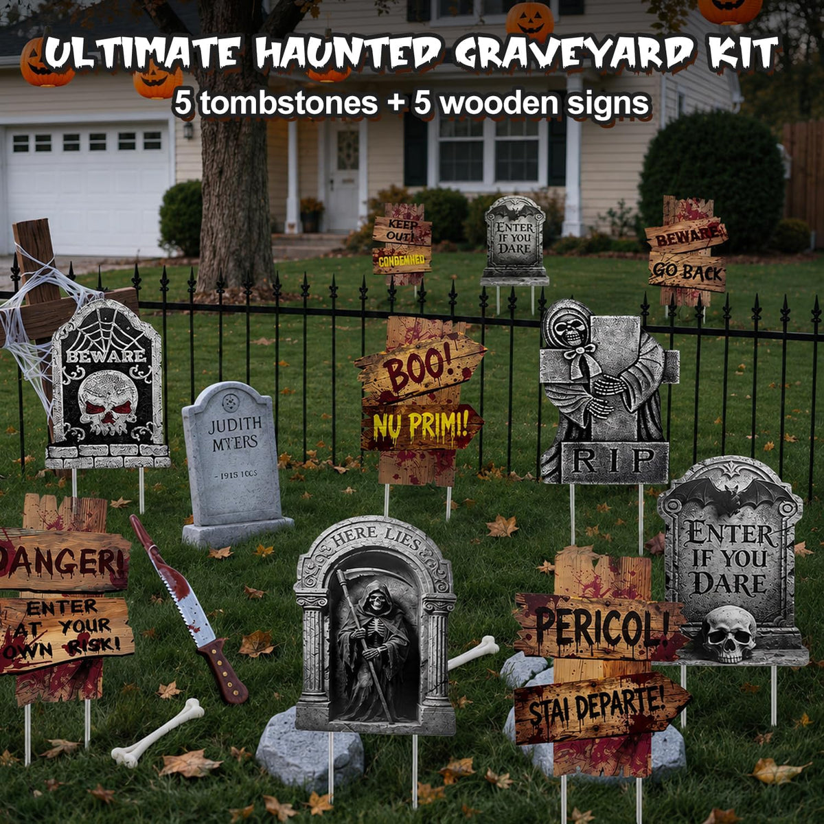 Halloween Decorations Outdoor, 10 Pack Realistic Corrugated Plastic Tombstone...