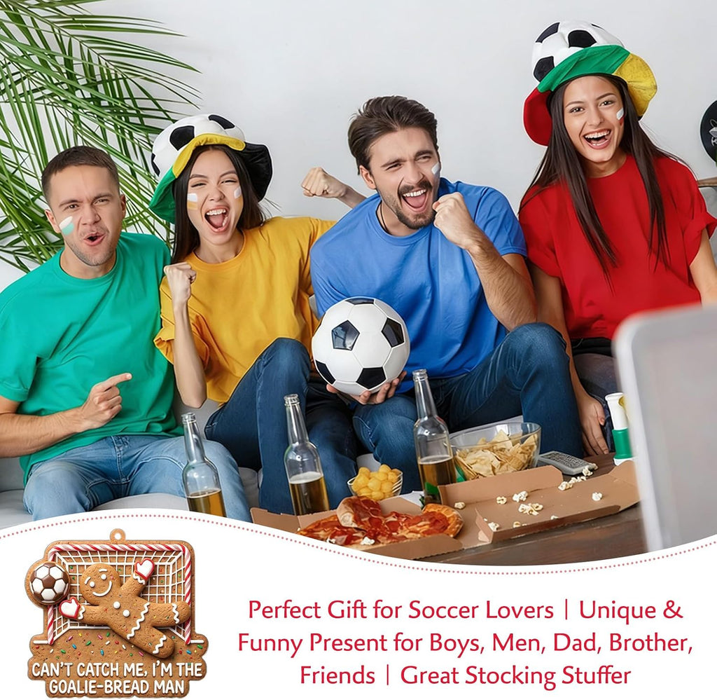 WaaHome Funny Meme Gingerbread Man Soccer Christmas Ornaments 2026 - World Soccer Gag Gifts for Football Players Fans Boys Men Dad Brother Girls Women Kids, Acrylic Soccer Cup Party Decorations