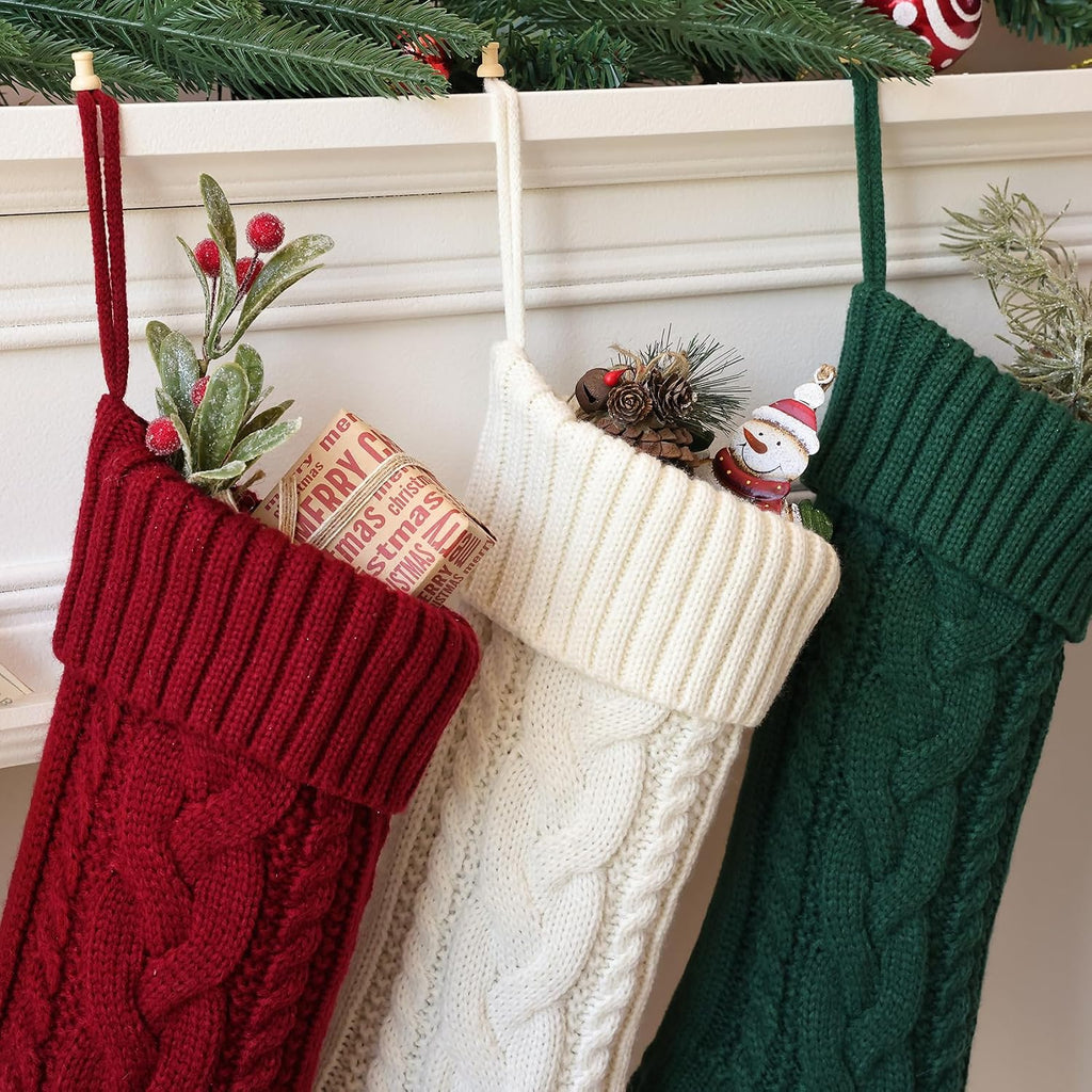 ELEGANTPARK Christmas Stockings 4 Pack Knitted Green White Red Christmas Stockings Large Xmas Decoration for Holiday Fireplace Hanging Holiday Decoration for Family Kids Xmas 18 Inch