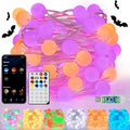 Smart Color Changing Halloween Lights, 33FT 66LED App Control RGB Globe String Light with Remote & Timer, Music Sync Twinkle Christmas Tree Light Waterproof Indoor Outdoor Halloween Decorations