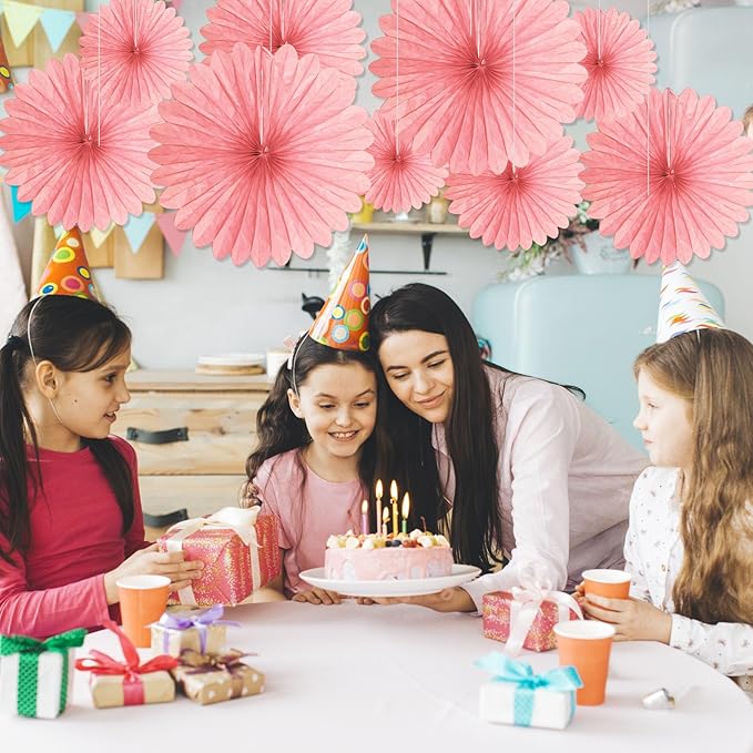 20 Pcs Light Pink Hanging Paper Fan, Round Paper Fans Decorations Set for Weddings, Birthdays, Engagement, Bridal Shower, Baby Shower Event, Graduation, Party Supplies Decor