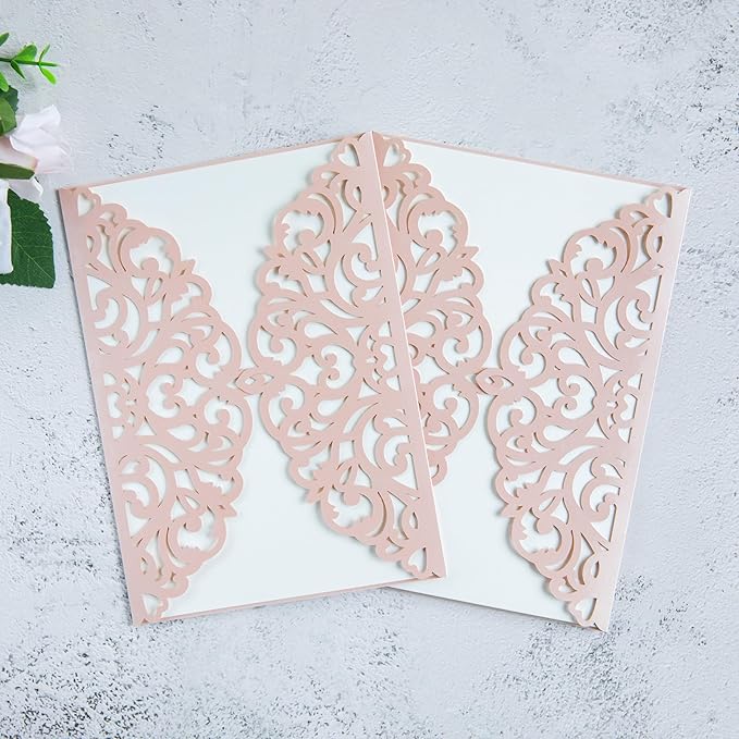20Pcs Blush Pink Laser Cut Invitation Cards With Blank Inner Sheets for Wedding Cards Bridal Shower Engagement Quinceanera Invitation (No Envelopes)