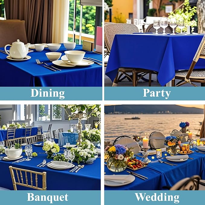 VidaFete Tablecloth 6 Pack 90*132inch Rectangle Table Cloth Polyester, Stain Wrinkle Resistant Polyester Dining Table Cover for Kitchen Dinning Party Wedding Rectangular Buffet Decoration(Royal Blue)