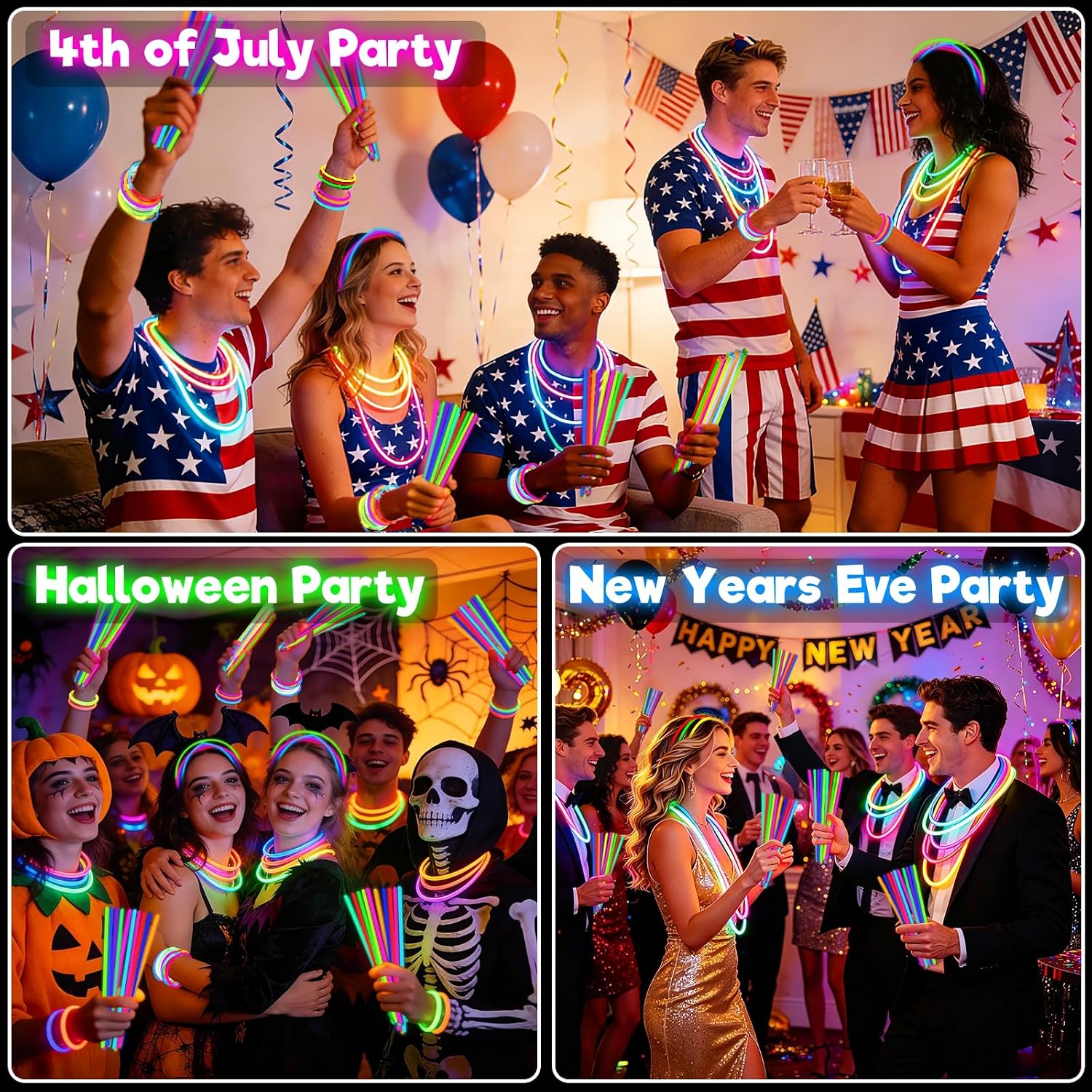 500 Pack Glow Sticks Bulk Party Pack, 8" Glow Bracelets & Necklaces with Connectors, Ultra Bright 14-Hour Glow in The Dark Party Supplies, Neon Party Favors for Birthday 4th of July Pool Party Events