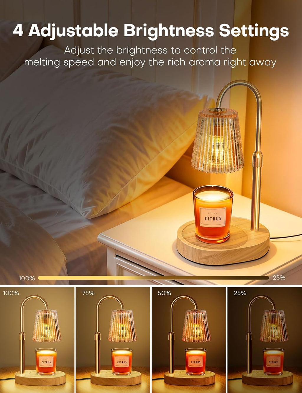 Candle Warmer Lamp with Timer Dimmer Adjustable Height, Electric Wax Melts Warmer for Jar Candles, Birthday Christmas House Warming Gifts for Women Mom, New Home Bedroom Decor with 2 Bulbs