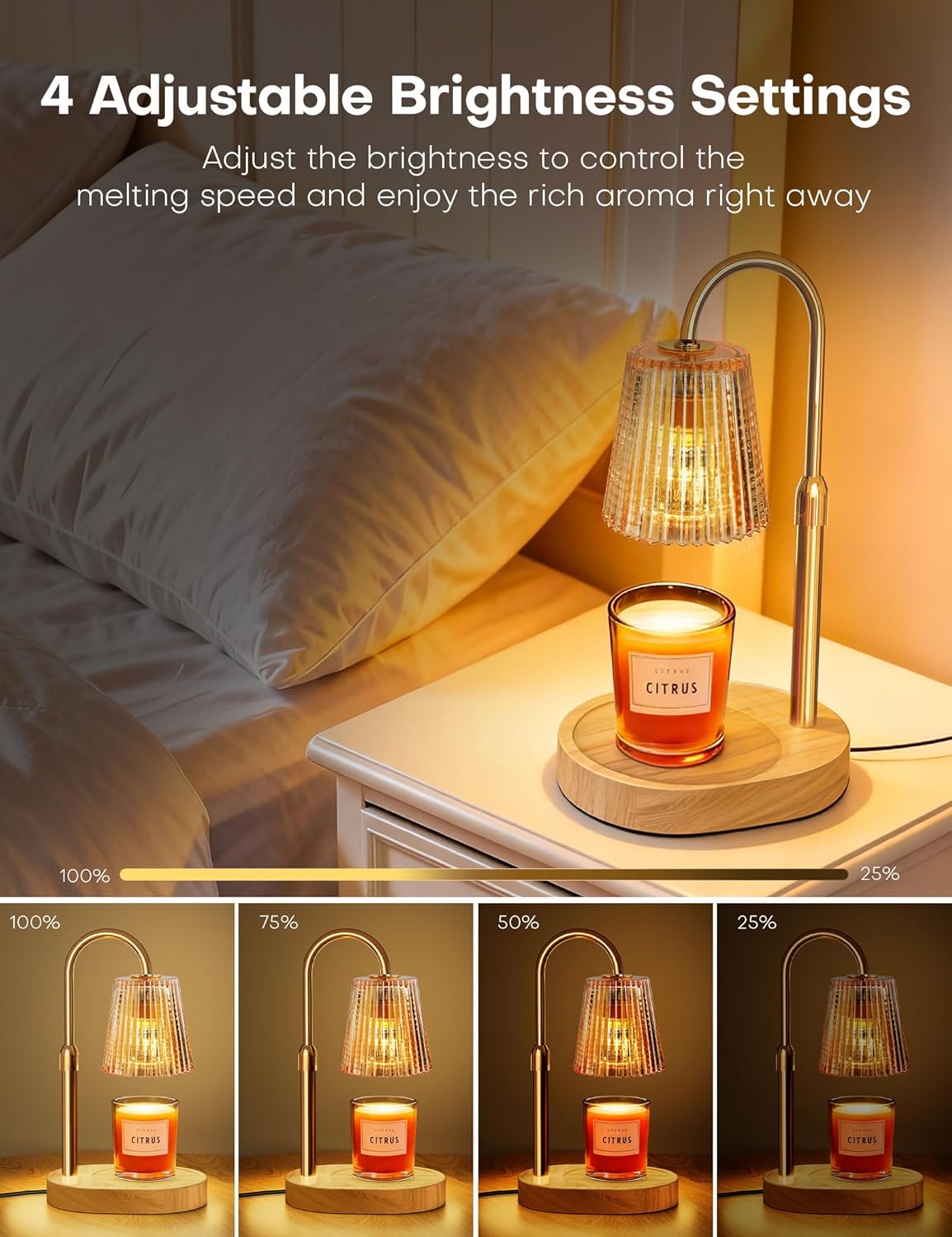 Candle Warmer Lamp with Timer Dimmer Adjustable Height, Electric Wax Melts Warmer for Jar Candles, Birthday Christmas House Warming Gifts for Women Mom, New Home Bedroom Decor with 2 Bulbs