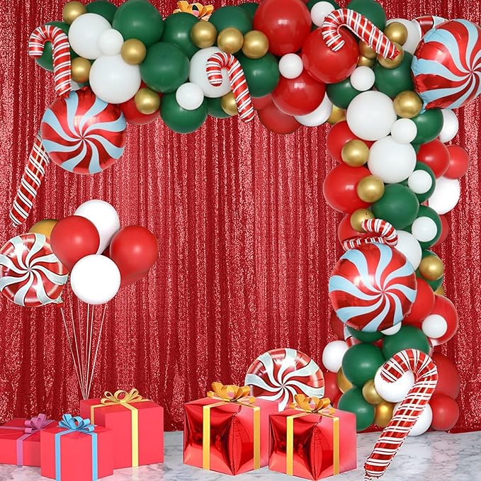 Sugargirl Red Sequin Backdrop Curtain 4 Panels 2FTx8FT Glitter Red Background Drapes Sparkle Photography Backdrop for Party Wedding Birthday Wall Decoration