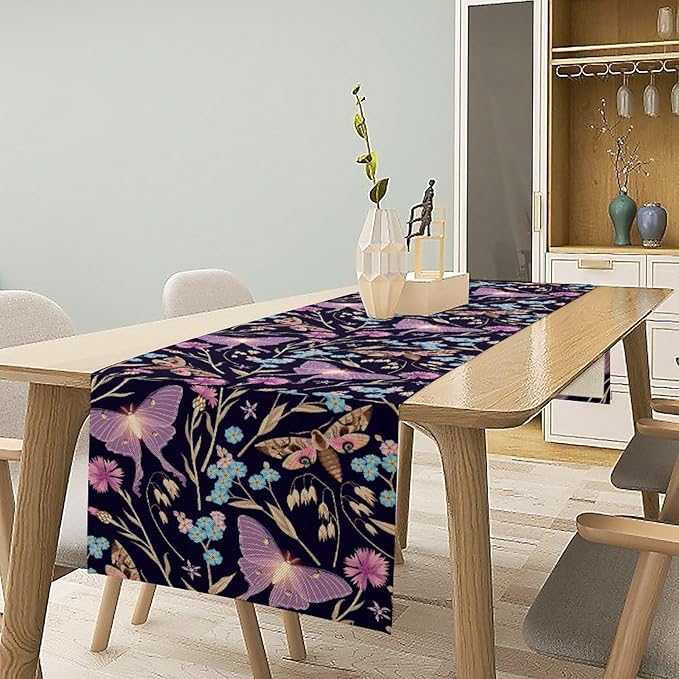 Moth Table Runner, Boho Aesthetic Moth Magic Table Runner for Home Kitchen Dining Party Indoor Outdoor Decoration 13x70 Inch