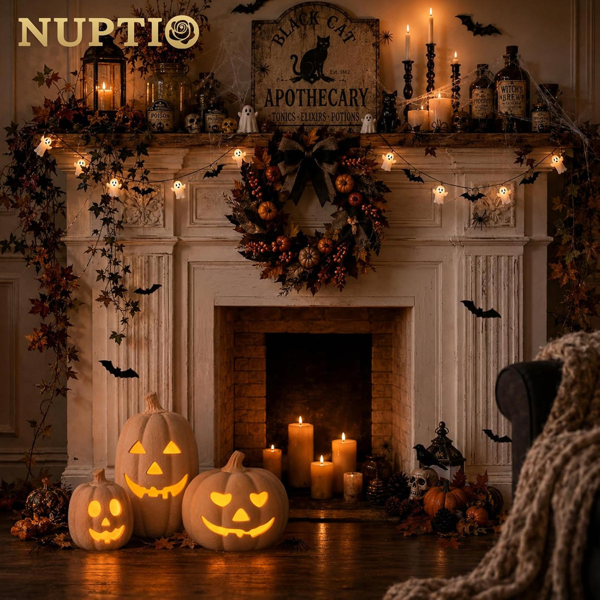 NUPTIO Terracotta Pumpkin Halloween Decor: 15" H Fall Jack O Lantern
