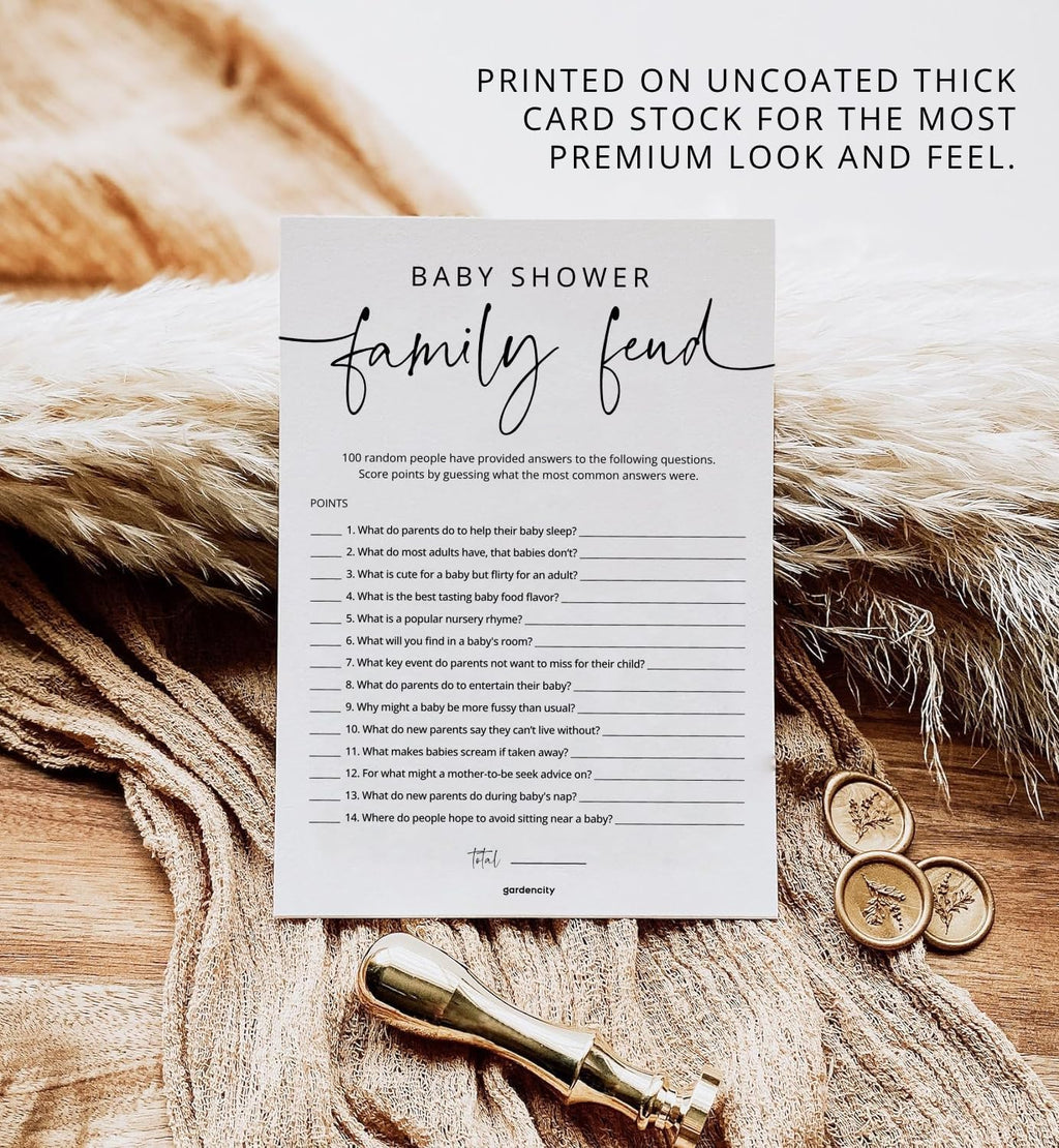 GardenCity Baby Shower Games - 50 Baby Shower Family Feud Game Cards, Boy or Girl, Gender Neutral, Minimalist