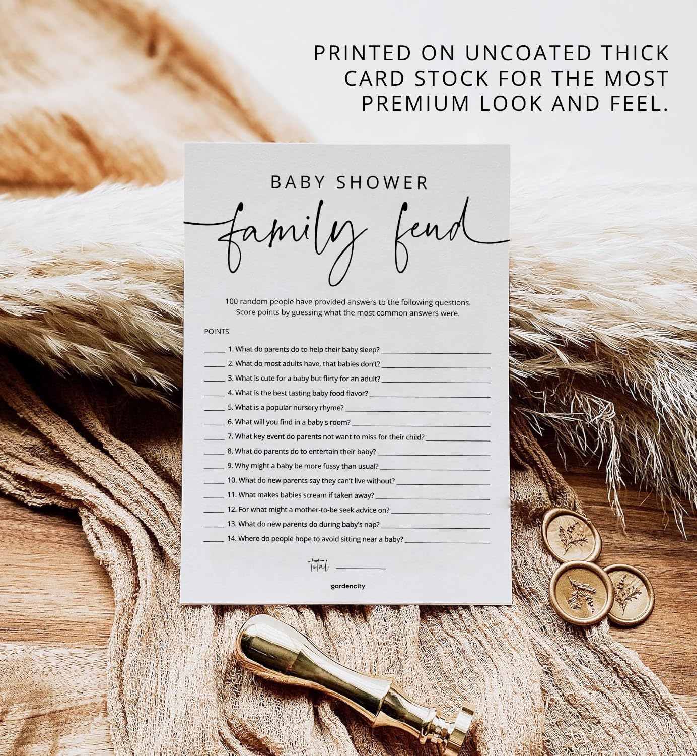 GardenCity Baby Shower Games - 50 Baby Shower Family Feud Game Cards, Boy or Girl, Gender Neutral, Minimalist