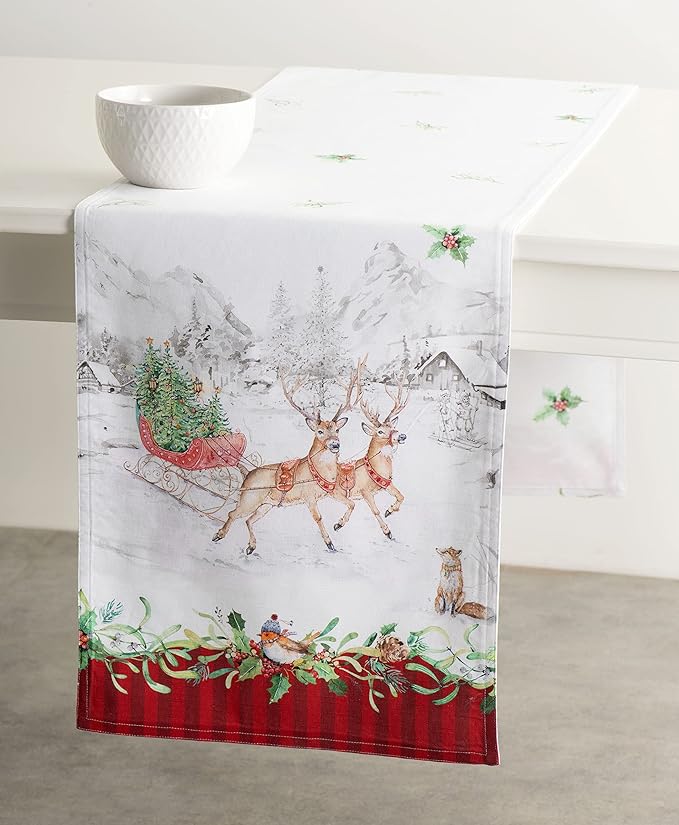 Maison d' Hermine Table Runner 100% Cotton Double Layer Table Runners 108 inches Long for Thanksgiving Christmas Decorations Home Kitchen Dining Party Wedding (Christmas Tradition, 14.5" x 108")