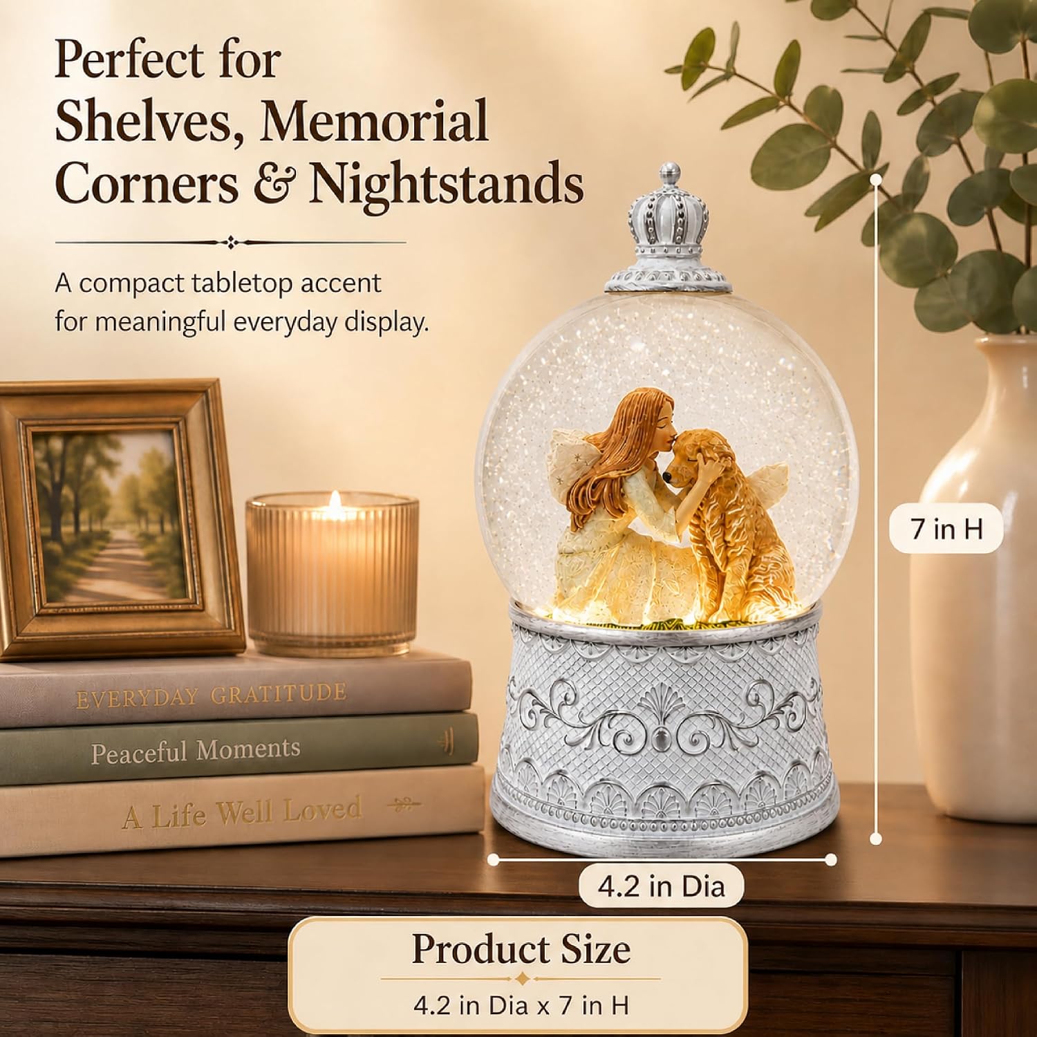 Dog Memorial Gifts for Loss of Dog Sympathy Gift, Snow Globe with Auto Swirling Glitter & 6H Timer, Battery or USB Powered, Dog Passing Away Gifts for Home Decor