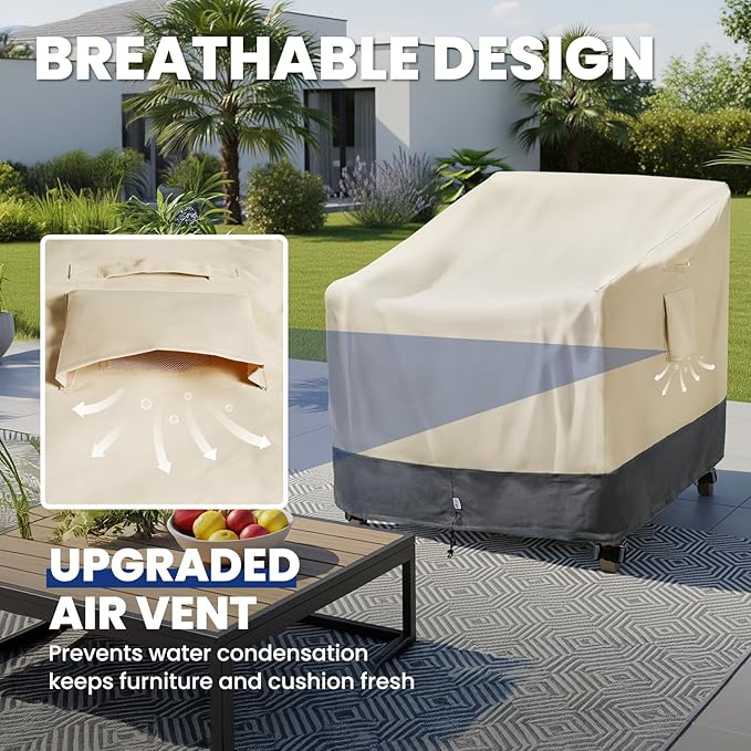 2 Pack Extra Heavy Duty Waterproof Patio Chair Covers for Outdoor / Swivel/ Rocking Chair - Medium Adirondack Chair Covers with Air Vent, 30"W x 34"D x 38.5"H