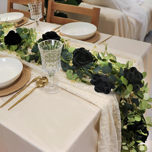 artificial garland eucalyptus vine with 12 roses for, main product view