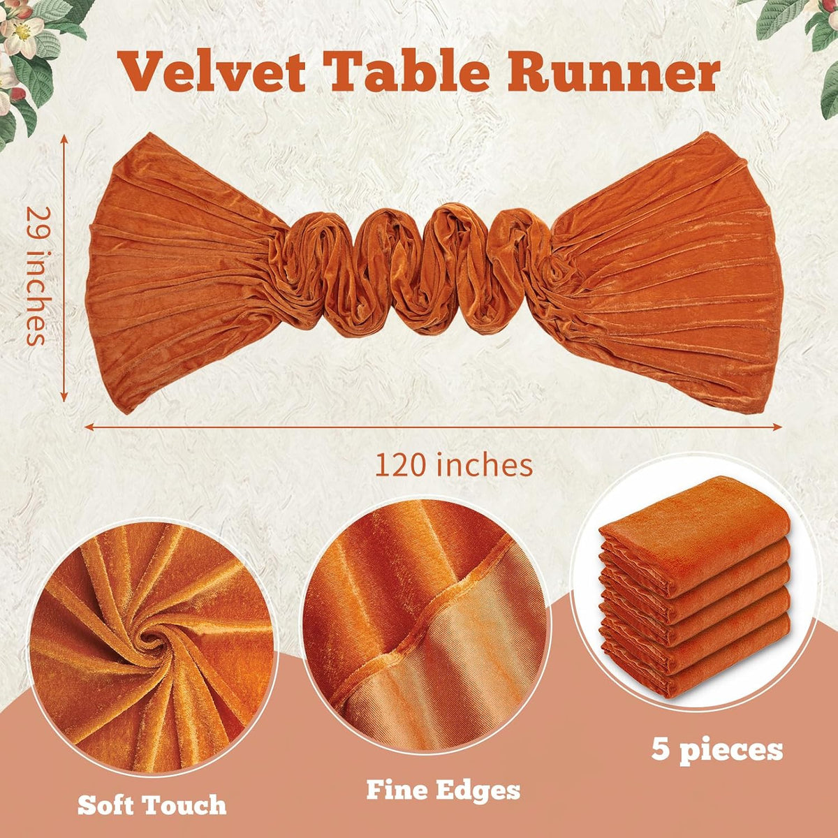 Orange Velvet Table Runner 29 x 120 Inches Fall Halloween Runners